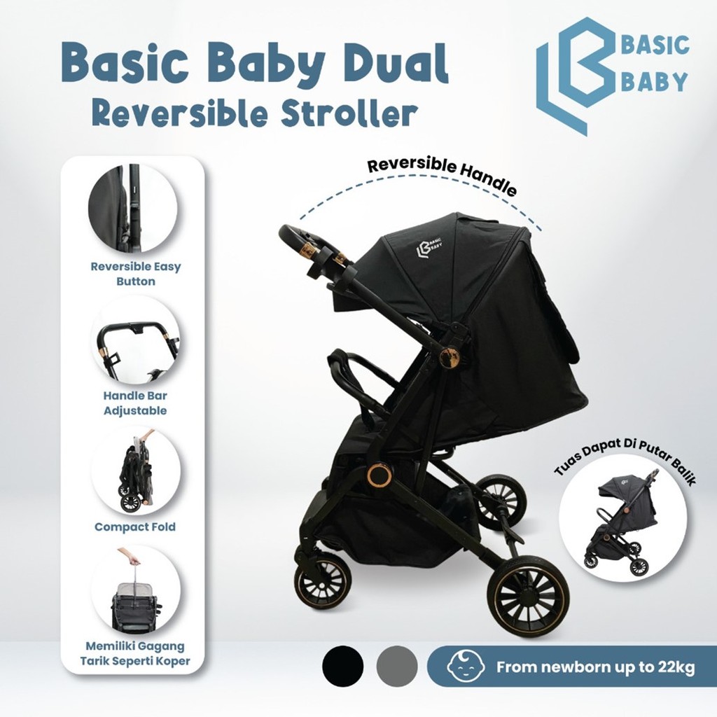 Basic Baby Dual Reversible Stroller - Stroller Compact Travelling