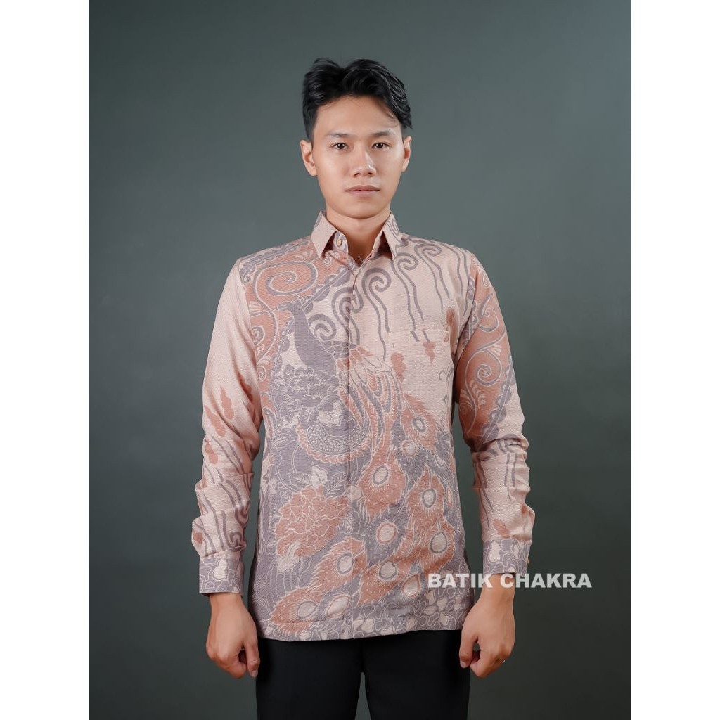 Kemeja batik pria CREAM lengan panjang bahan doby lapis furing motif terbaru
