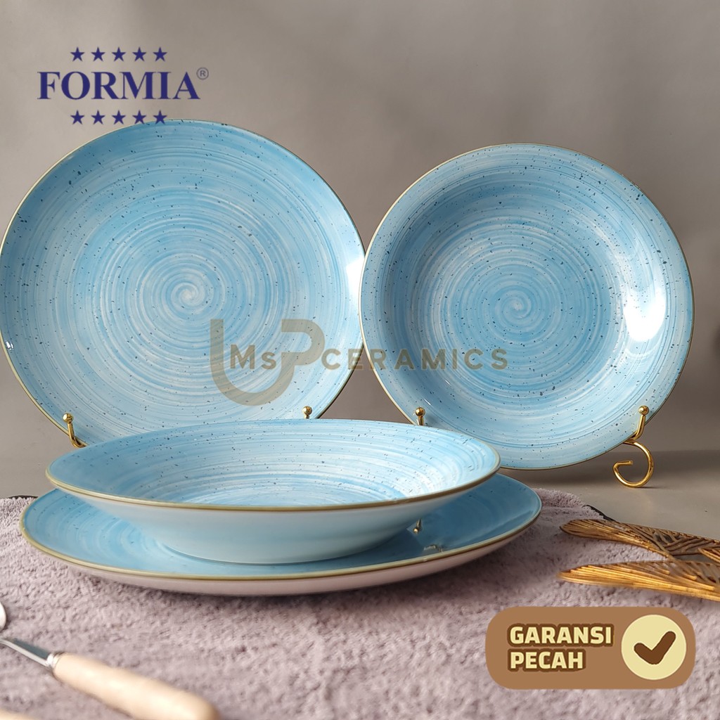 FORMIA Piring Mangkok Keramik Nara Blue Collection Cantik Aesthetic Bermotif Simple