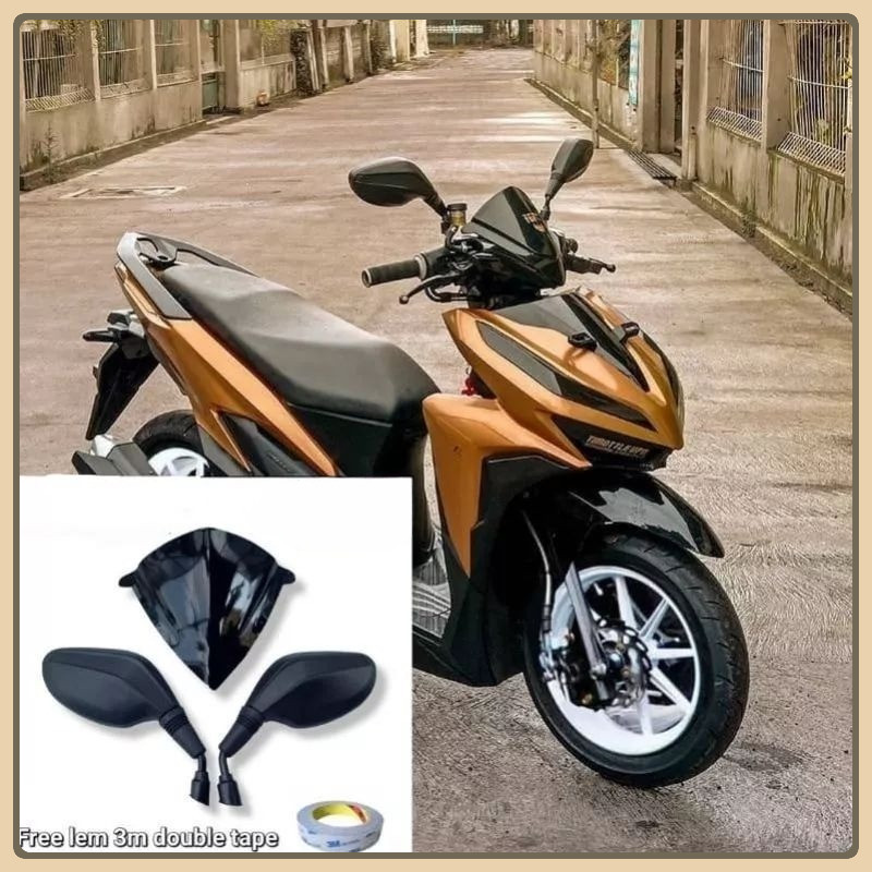 paket honda variasi spion click polos plus visor vario 125 new 150 new led pnp plus lem 3m dll