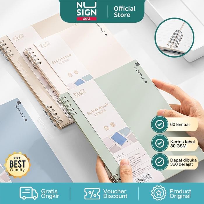 

Nusign Spiral Notebook / Buku Catatan Jilid Spiral A5 B5 60 Lembar 80 GSM Desain Warna Pastel NS30X Kertas Paper - A5