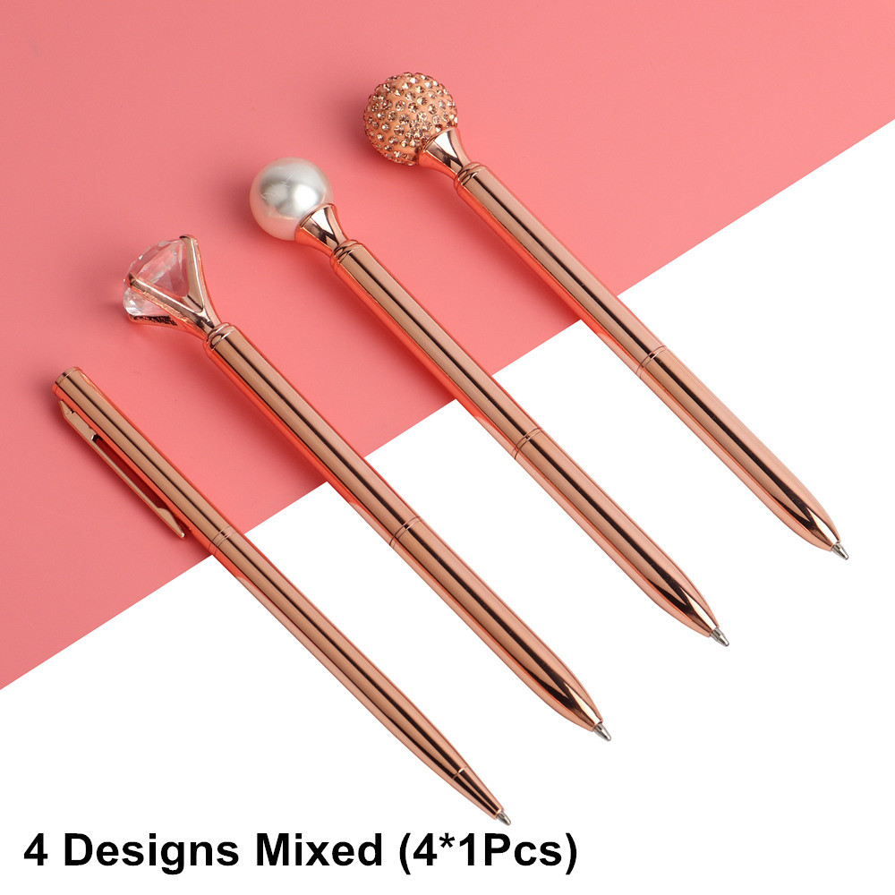 

4PCS/LOT GENKKY Rose Gold Ballpoint Pen Spotted Diamonds Oil Gradient Pen Novel Stationary Set Pens Gift Pen Nib 0.7mm Unisex