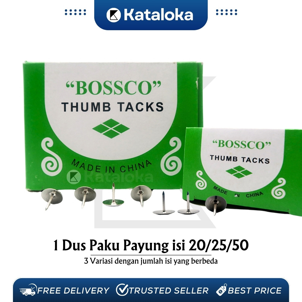 

KATALOKA GROSIR!!! 1 DUS isi 100 Box Thumb Tacks / Pines / Paku Payung Bossco A-19~50 (isi 20/25/50)