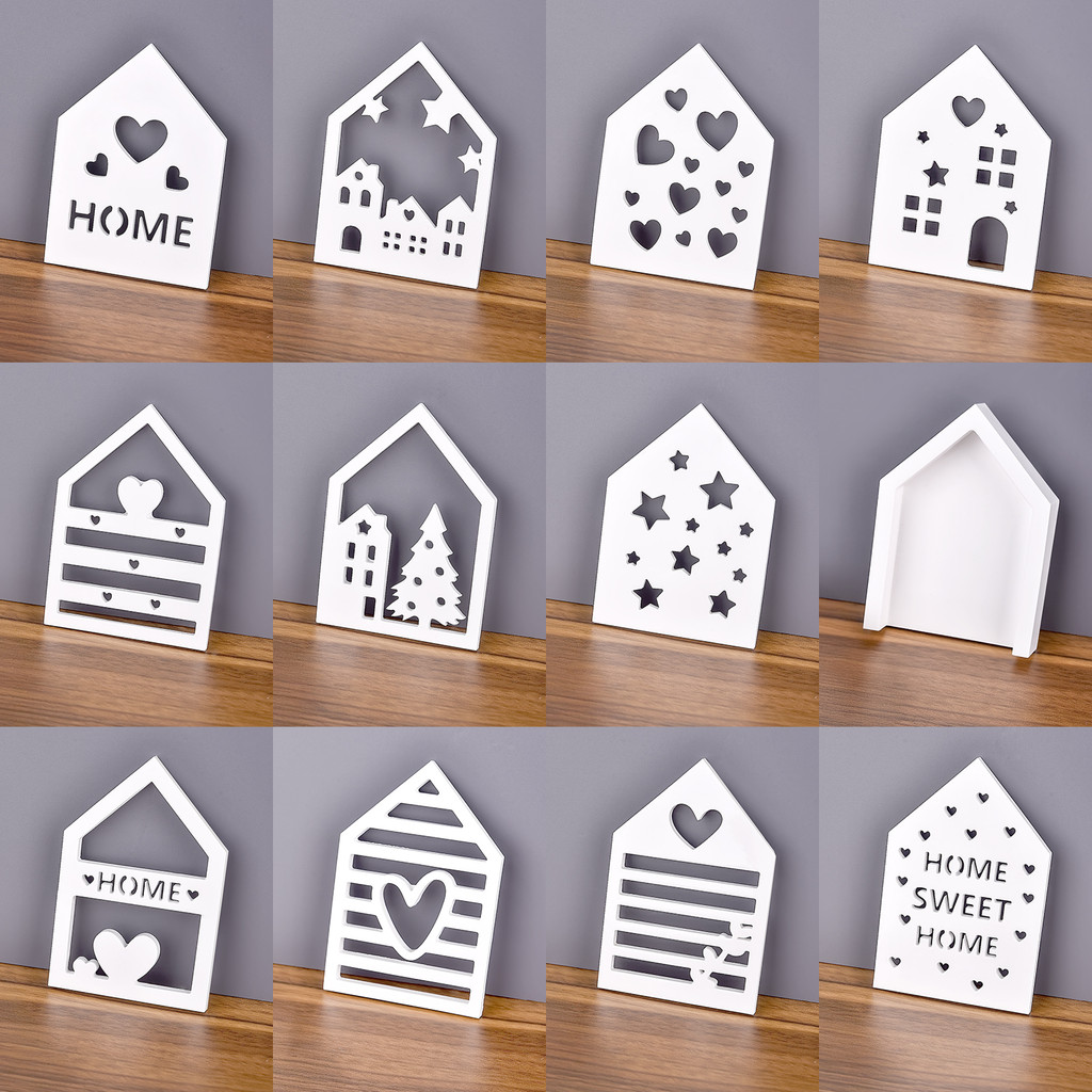 

Cement House Hollow Decoration Mold Love Home 3D Lamp Silhouette Mirror Silicone Mold DIY House Crystal Drip Plaster Mould