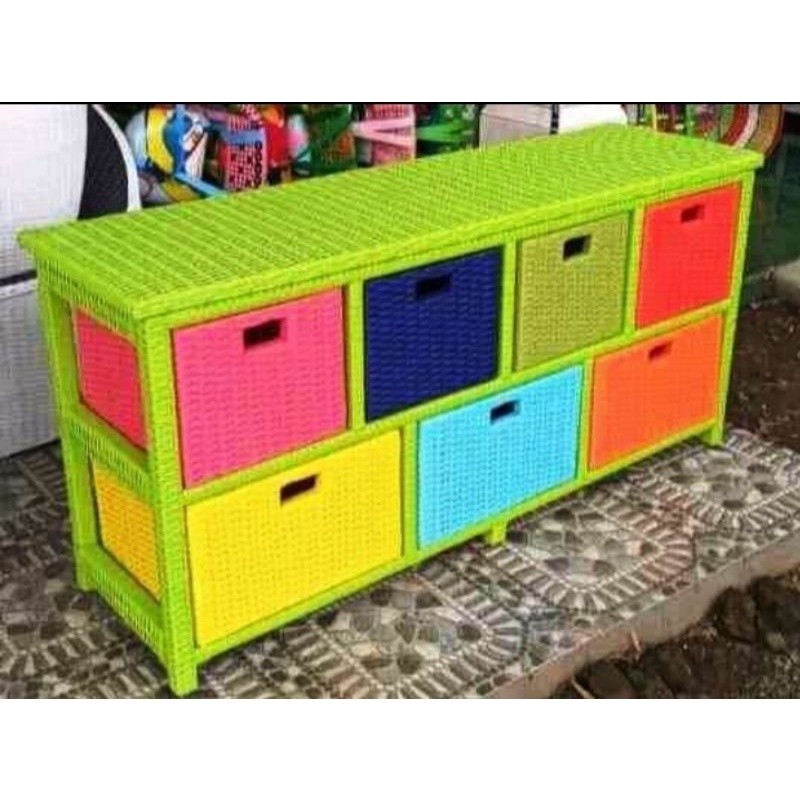 bufet anyaman rotan sintetis 7 laci