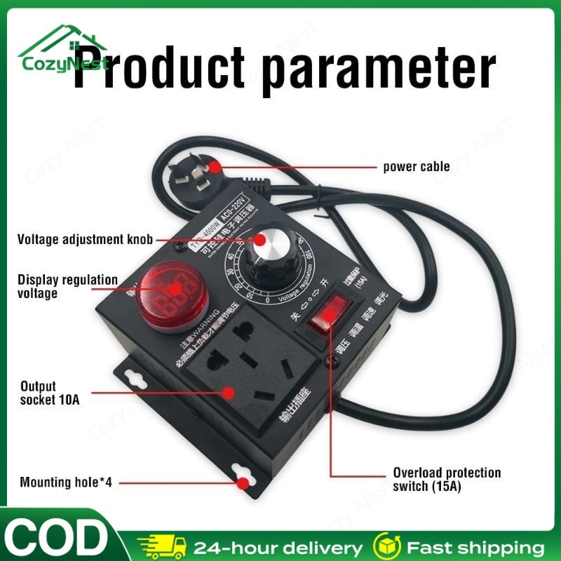 AC 220V 4000W Pengatur Kecepatan Regulator Dimmer Lampu Voltase Voltage Temperatur Light Speed Volt 