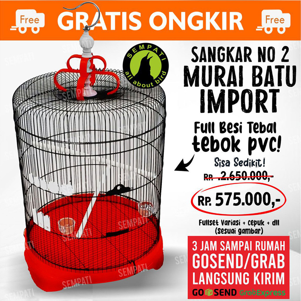 SEMPATI KHUSUS GOJEK 3 JAM SAMPAI Sangkar Burung Murai Super Jumbo Diameter 57 Cm Fullset Gantungan 