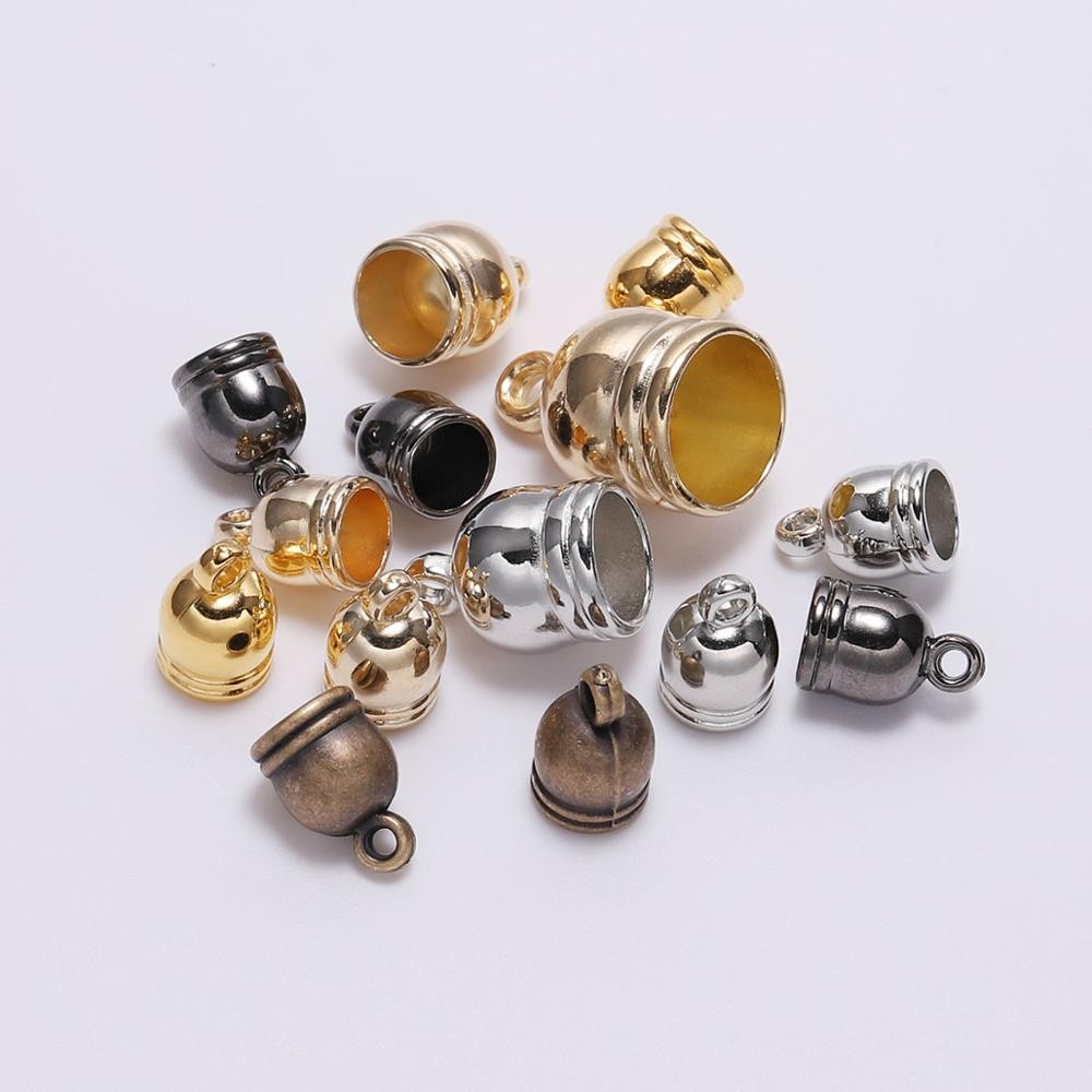 

50pcs/lot Necklace End Tips Tassel Caps Leather Cord Crimps End Caps Beads Caps Fastener For DIY Jewelry Making Finding Supplies