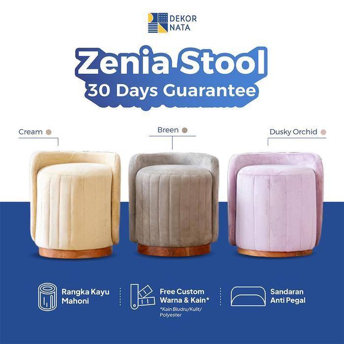 Dekornata - Zenia Stool / Sofa Kayu Minimalis dengan Sayap Bludru / Kursi Meja Rias / Ottoman Chair 