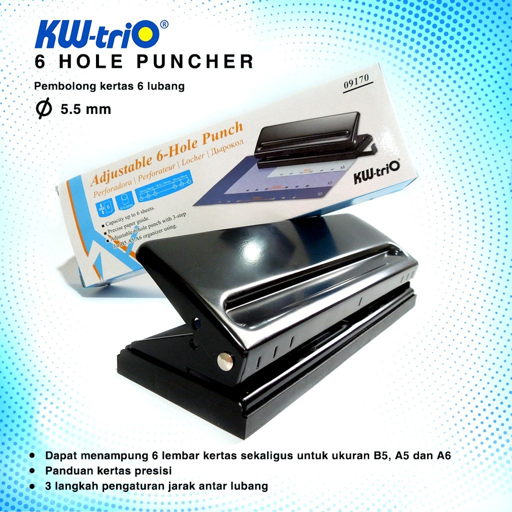 

KW-Trio 9170 6 Hole Punch adjustable Diary/Pembolong 6 lubang buatan asli Taiwan!