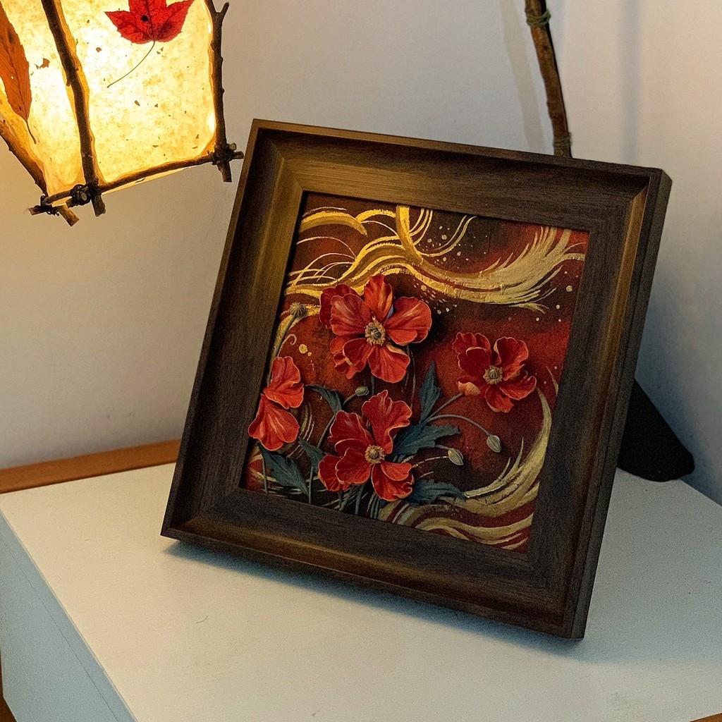 

0075 Flower Under The Milky Way Handmade Clay Embossed Floral Wall Art Oil Acrylic Canvas Painting Decor 3D Relief Texture Style