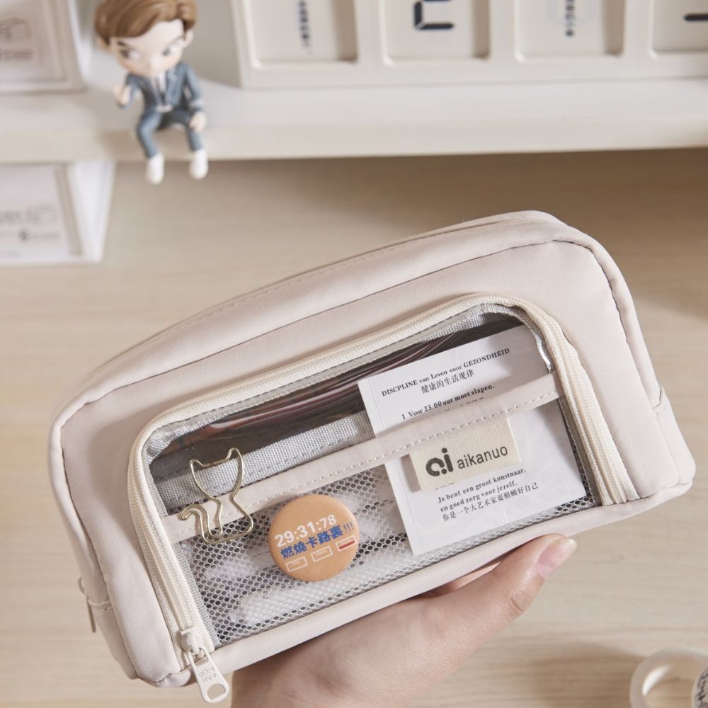 

New Large Capacity Transparent Pencil Case with Zipper Double Layers Stationery Box Pencil Bag Student