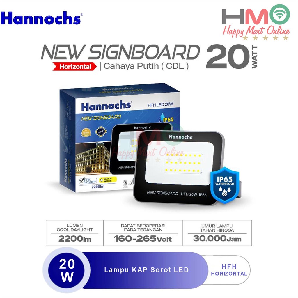 Hannochs Lampu Sorot 20 Watt Cahaya Putih HFH-20W CDL Kap Sorot Waterproof 20W Flood Light LED Lampu