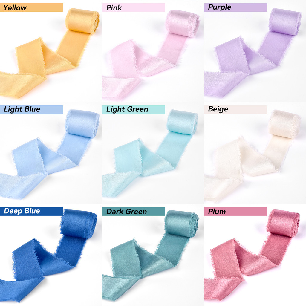 

4cm*5yards Hand Torn Edge Satin Frayed Ribbon Polyester Smooth Soft For Wedding Greeting Cards Bouquets Gifts Packaging Decor