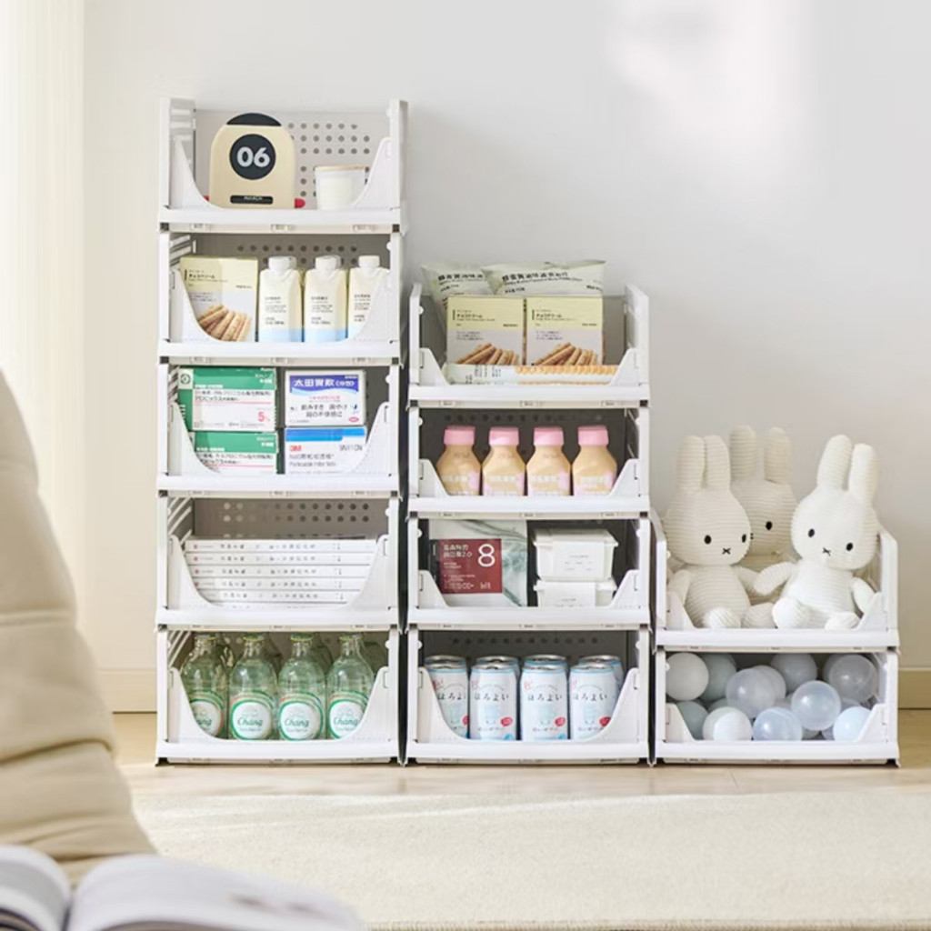 Rak Laci Lipat Serbaguna Rak Baju Putih Tarik Tempat Penyimpanan Pakaian Susun Plastik