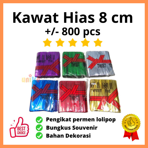 

800pcs Tali KAWAT Souvenir 8cm Pita Kawat Hias Emas Parcel Twist Tie Pengikat Parsel Sovenir