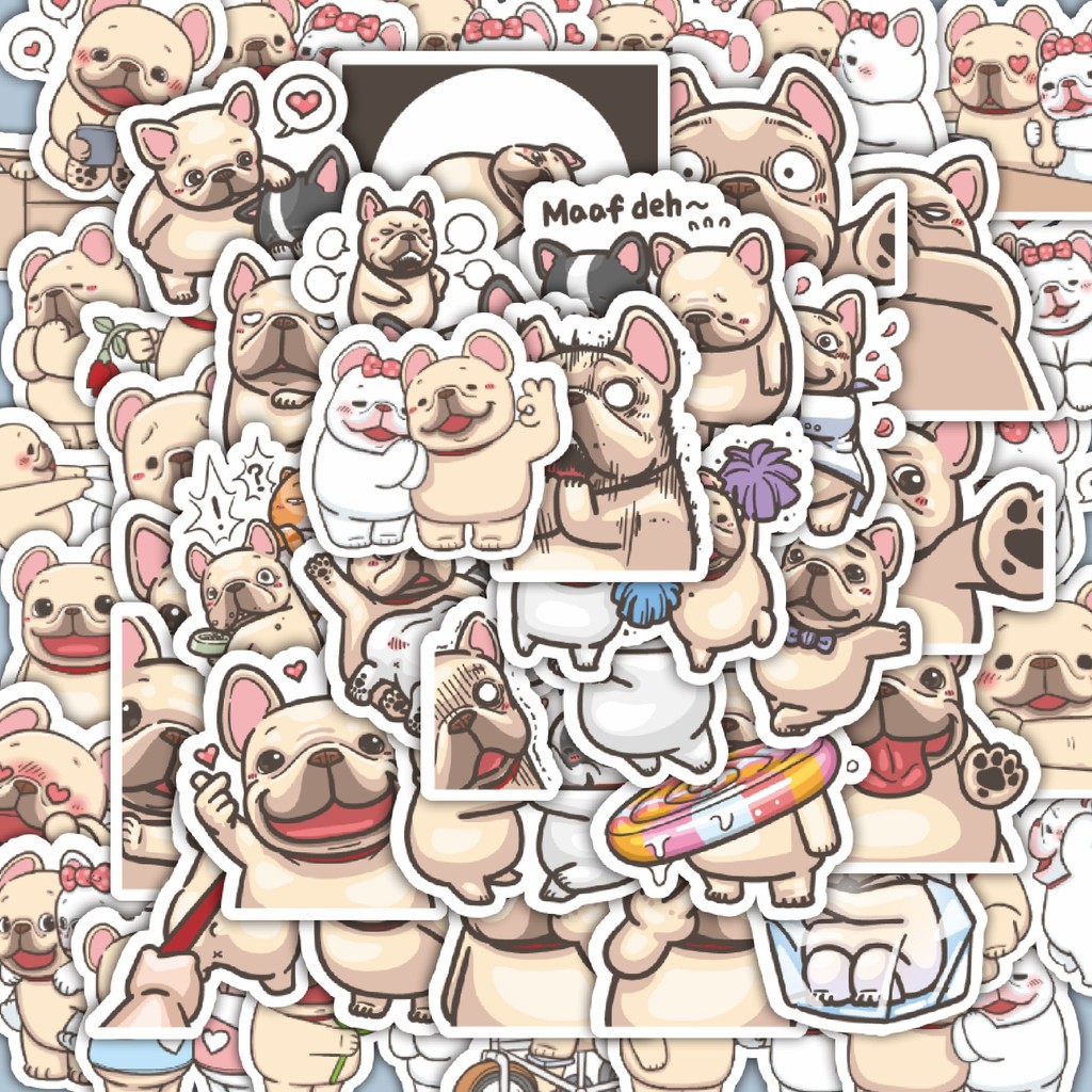 

100PCS Lucu Stiker Kartun French Bulldog Stiker Aesthetic Stiker Anti Air Stikers Berperekat Waterproof sticker decal buat Motor Helm Buku Journal Koper Casing HP Laptop Botol Minum Hadiah anak