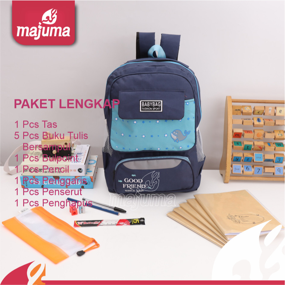 

Majuma Paket Lengkap Sekolah Tas Buku Tulis Ball Poin Pencil Penggaris Penserut PenghapusCO