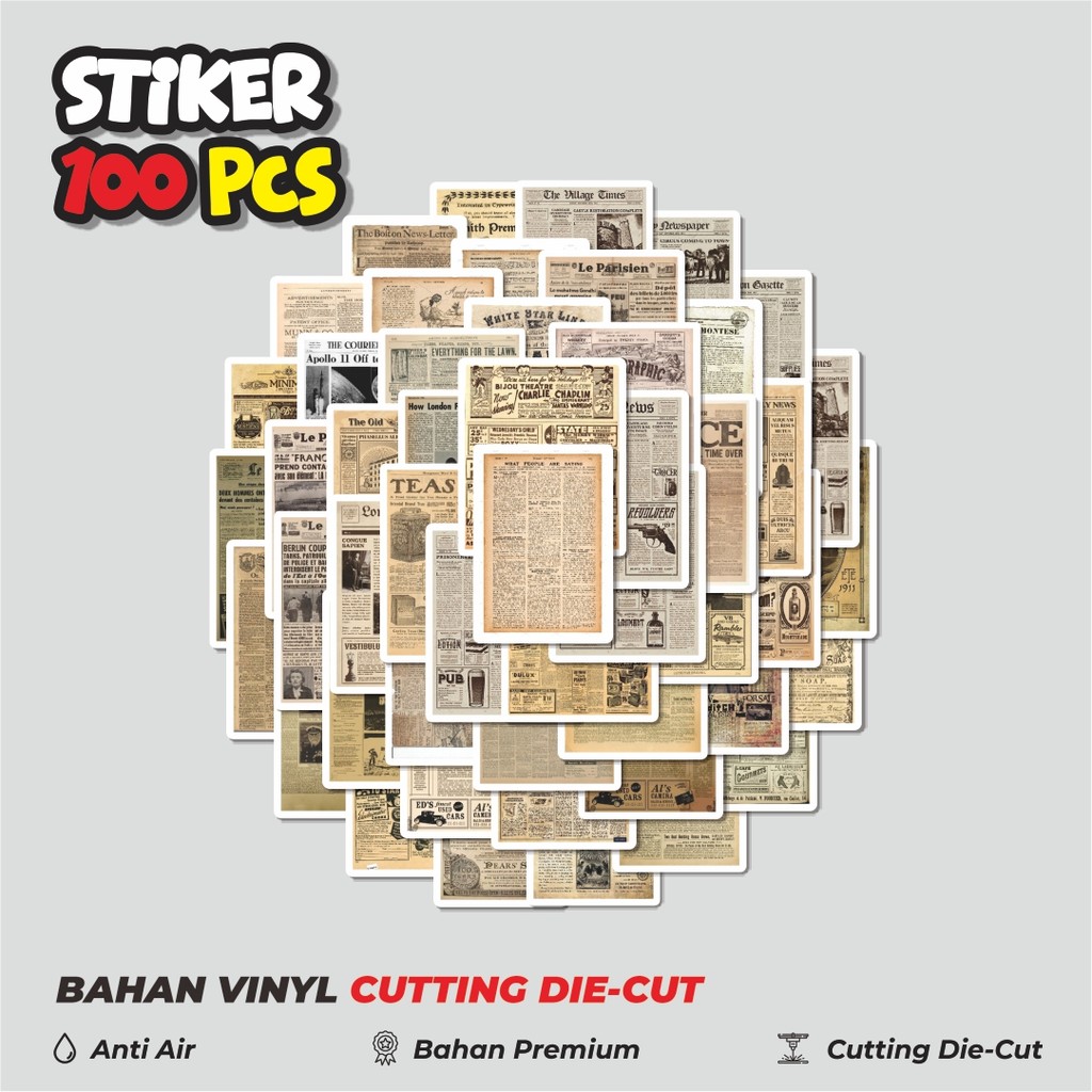 

Terbaru! 50 pcs Stiker Vintage Newspaper Dekorasi Lucu Kreatif untuk Notebook, Skateboard, HP