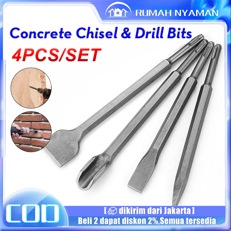 4pcs Mata Bor Pahat Beton Mata Bor Betel Sds 250mm Mata Bor Beton Bobok Panjang