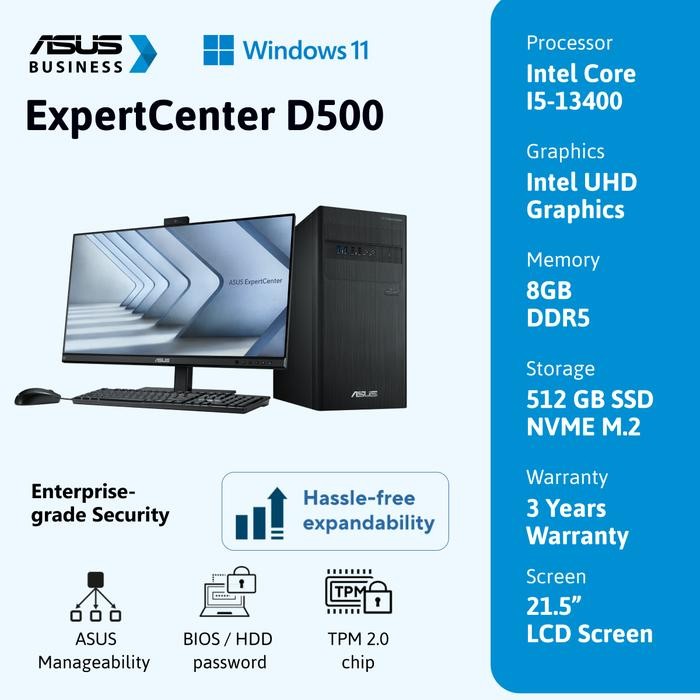ASUS PC DESKTOP ExpertCenter D500TE-580500035W Intel Core I5-13400 8GB 512GB SSD Windows 11 Home + L