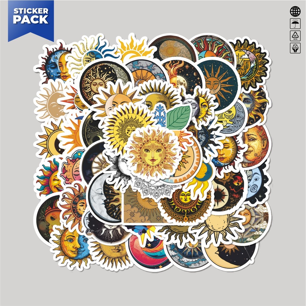 

[100PCS]Stiker Pack Stiker Sun & Moon [Matahari & Bulan] Aesthetic Vinyl Anti Air Dekorasi Sticker Laptop Buku Journal Koper Helm Casing HP Gitar Helm Skateboard