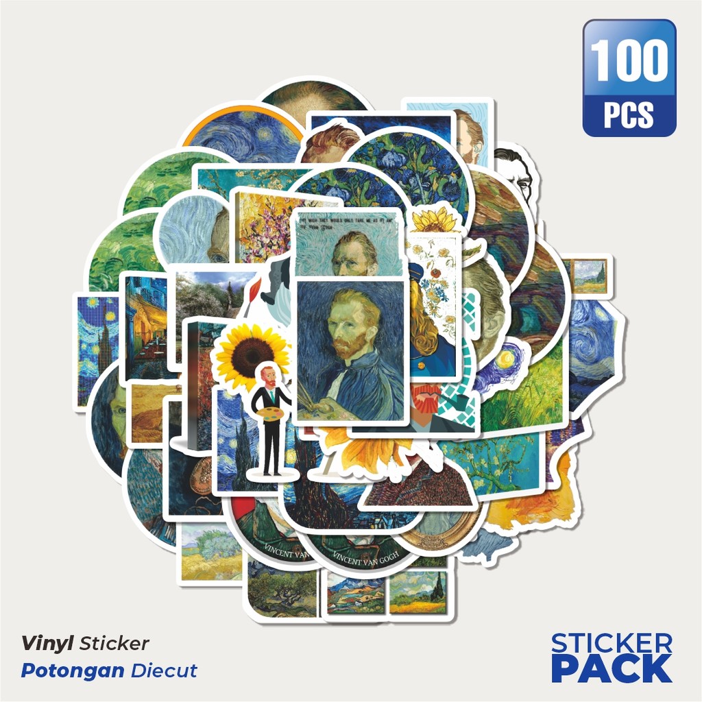 

Super Hemat! 100 PCS Stiker Van Gogh Art Q-2 Mini Diary Manual Waterproof Aesthetic- Untuk Laptop, Motor, dan Helm - Paper Stationery Pack