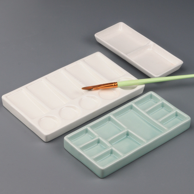 

9 Well Ceramic Palette 17.5*8.5cm Durable and Easy To Clean for Watercolor Gouache Acrylic Oil Painting Color Mixing