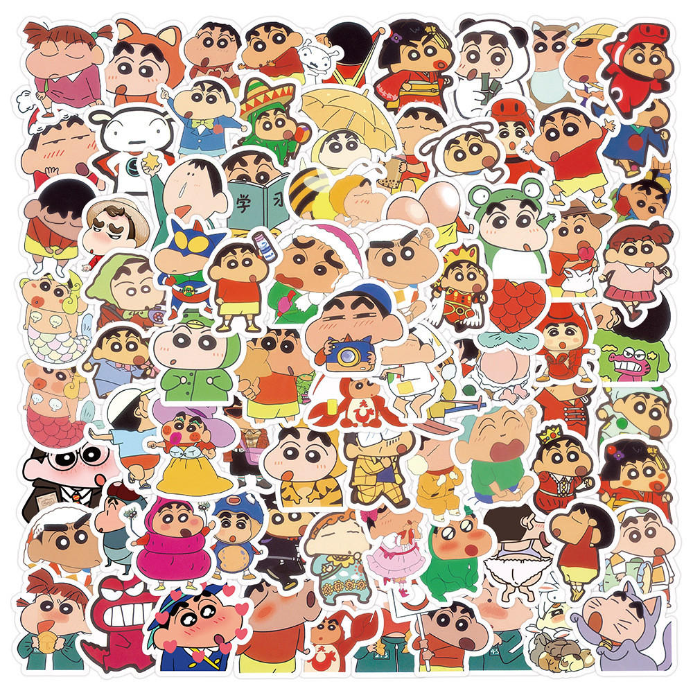

100PCS Non-repeating Cartoon Cute Crayon Shin-chan Stickers Personalized Creative Decorative Waterproof Sticker Decals Kids Toy