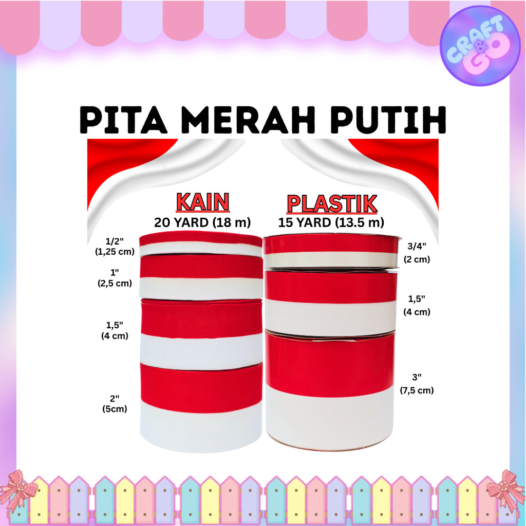 

Pita Merah Putih / Pita Bendera 1/2 / 1 / 1,5 / 2 Inch