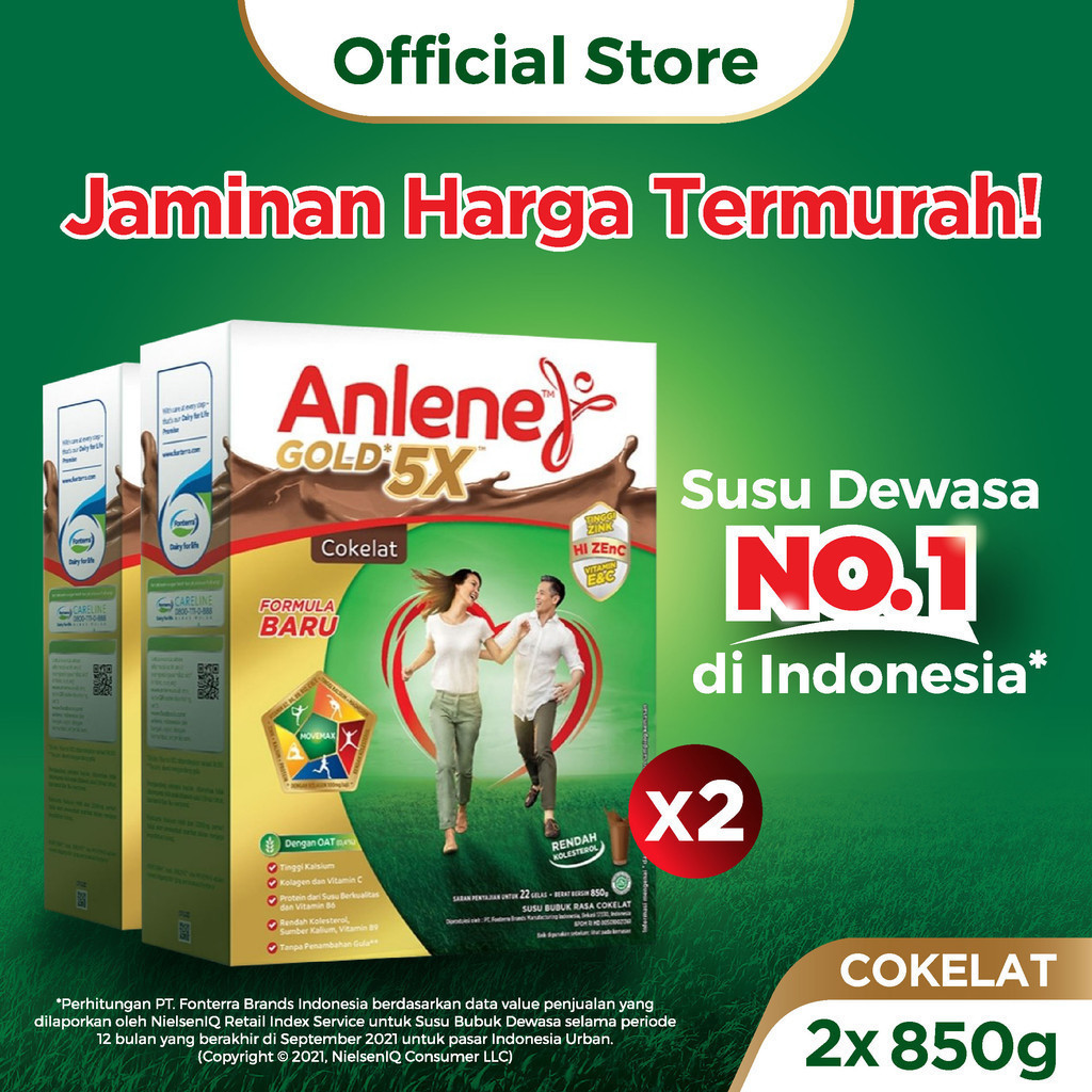 

Anlene Gold 5X Susu Bubuk Dewasa Cokelat 2 x 850g - Nutrisi Tinggi Kalsium Untuk Tulang, Sendi, dan Otot