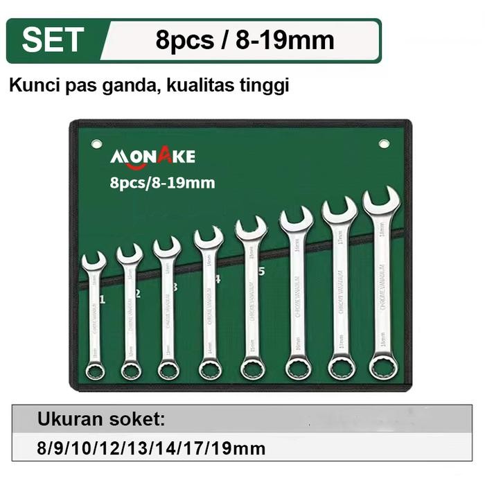 MONAKE kunci ring pas set Pas 8-24mm/dengan tas penyimpanan Set 11 pcs Kunci ring pas Wrench ML