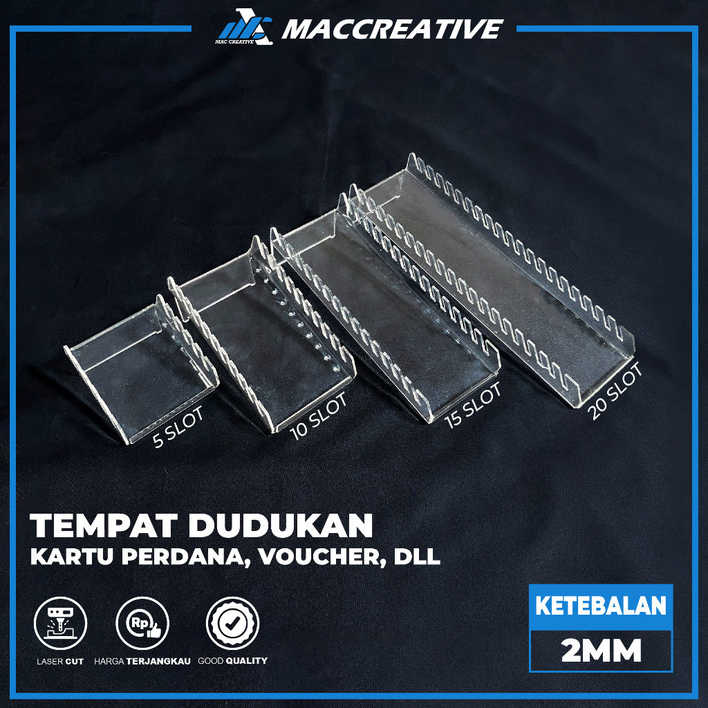 

DUDUKAN KARTU PERDANA VOUCHER - STAND KARTU PERDANA AKRILIK - ACRYLIC STANDING LEBAR 6 cm