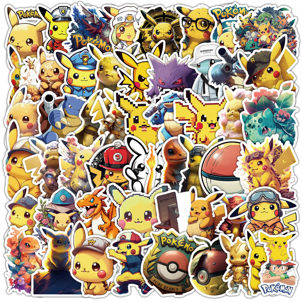 

50Pcs Cute Pokemon Pikachu Cartoon Stickers for Water Bottles Phones Waterproof Creative Stickers Children Stationery Stickers