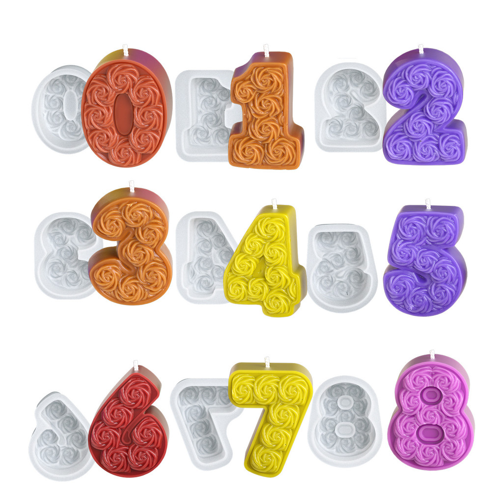 

Birthday Ornament Silicone Candle Mold DIY Handmade Rose Number 0-8 Scented Candles Molds For Birthday Party Decoration