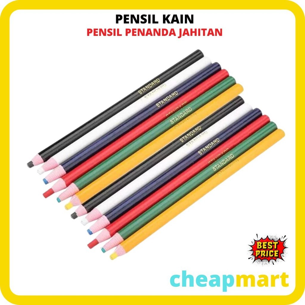 

[Min-3] [ECER] Pensil Kain Merk STANDARD Marker Kain Pensil Kapur Warna Lengkap Pensil Kaca Glass Pencil Pensil Kain Penanda Jahitan Pensil Pola Fabric Marker Kapur jahit pensil pancil pattern making pensil penanda kain (lunak) Pensil Tailor