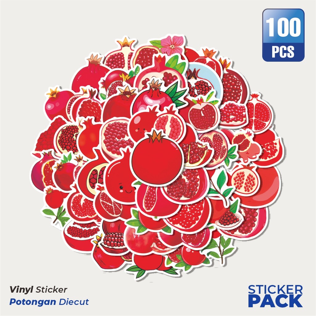 

Super Hemat! 100 PCS Stiker Piece Red Pomegranate [Potongan Delima Merah] Waterproof Aesthetic- Untuk Laptop, Motor, dan Helm - Paper Stationery Pack