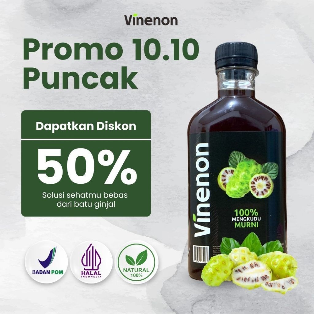 

VINENON Cuka Mengkudu - Ampuh Kecilkan Batu Ginjal - 300ml - Halal BPOM COD