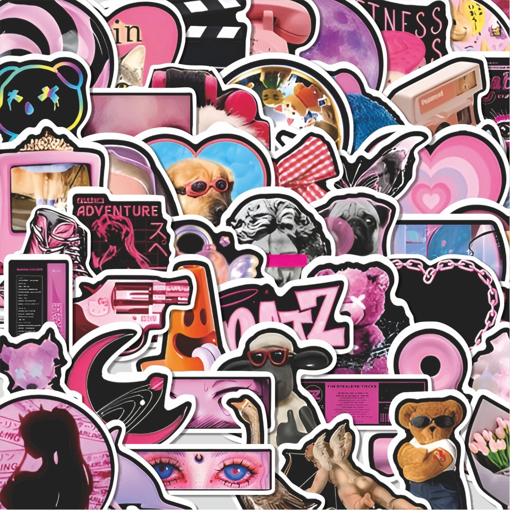 

Stiker Cutting Pack Stiker Euramerican Hitam dan Pink Graffiti Isi 100Pcs Series Aesthetic Lucu Keren Untuk Koper Bahan Vynil