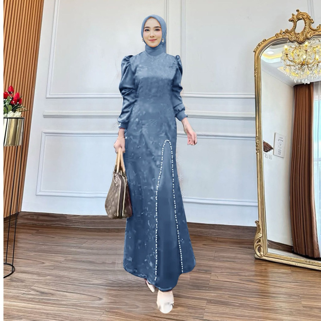 MAXI NAURA ( M L XL XXL 3XL) Gamis pesta model terbaru Dress satin tile muitara Baju kondangan Gamis