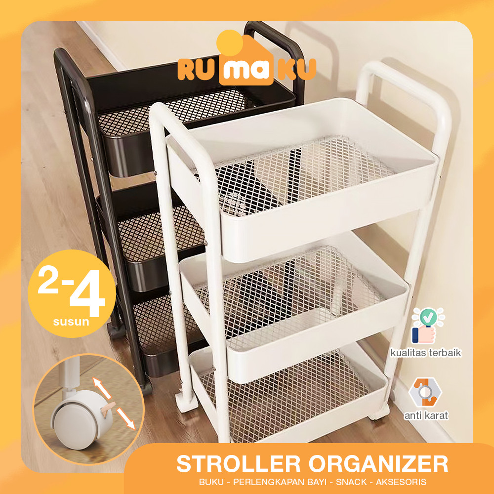 Rumaku Rak Troli Dapur Serbaguna 4 Susun Tingkat Bahan Besi Kokoh Anti Karat