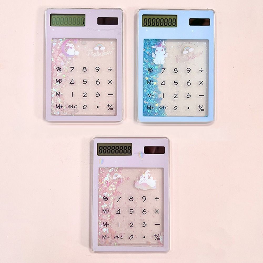 

Cute Creative Mini Solar Calculator Transparent 8 Digits Display Student Stationery Quicksand School Supplies Student