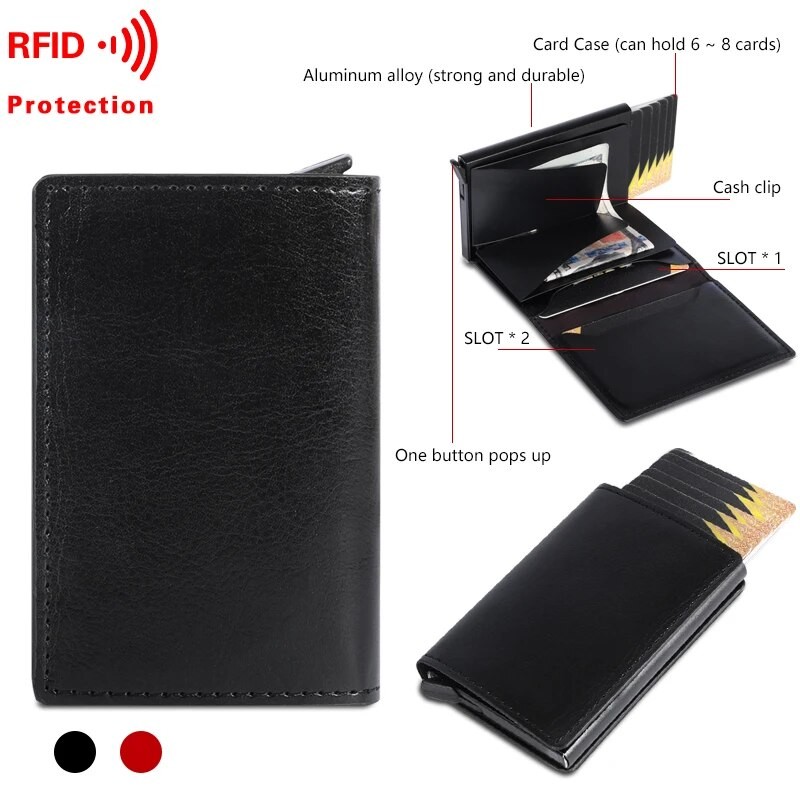 

Custom Card Holder Men Wallets Rfid Black Carbon Fiber Leather Minimalist Wallet GiftsFor Men Personalized Male Purses