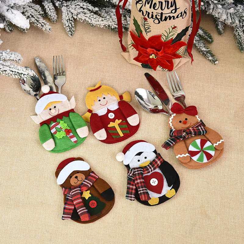 Elder Snowman Elk Doll Knife And Fork Cutlery Set Cloth Art Knife And Fork Set Decoration For XMAS D