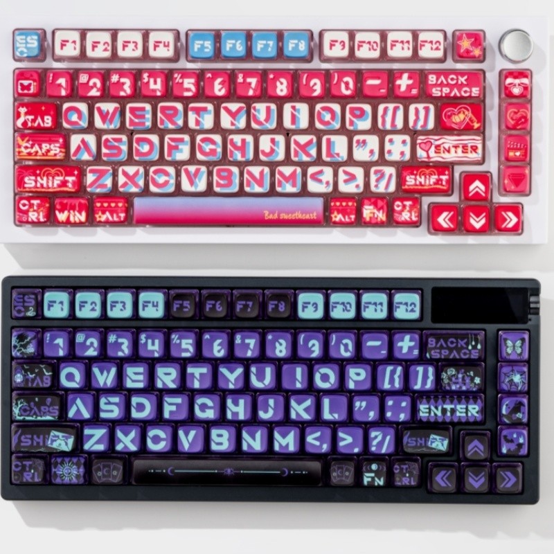 122 Key Mechanical Keyboard Accessories Keycaps Pink Purple Transparent Pbt Sublimation Asa High Pud
