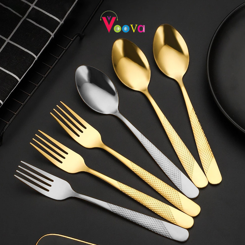 VOOVA Sendok Garpu Korea/ Set Sendok Set isi 6 Stainless Steel/ Alat Makan Korean Spoon Fork Stainle