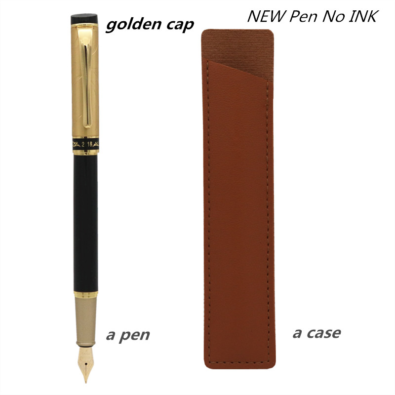 

Custom Text Fountain Pen With exquisite leather Pencil case No ink in the pen Gold text iridium high-quality pen tip Gel pen