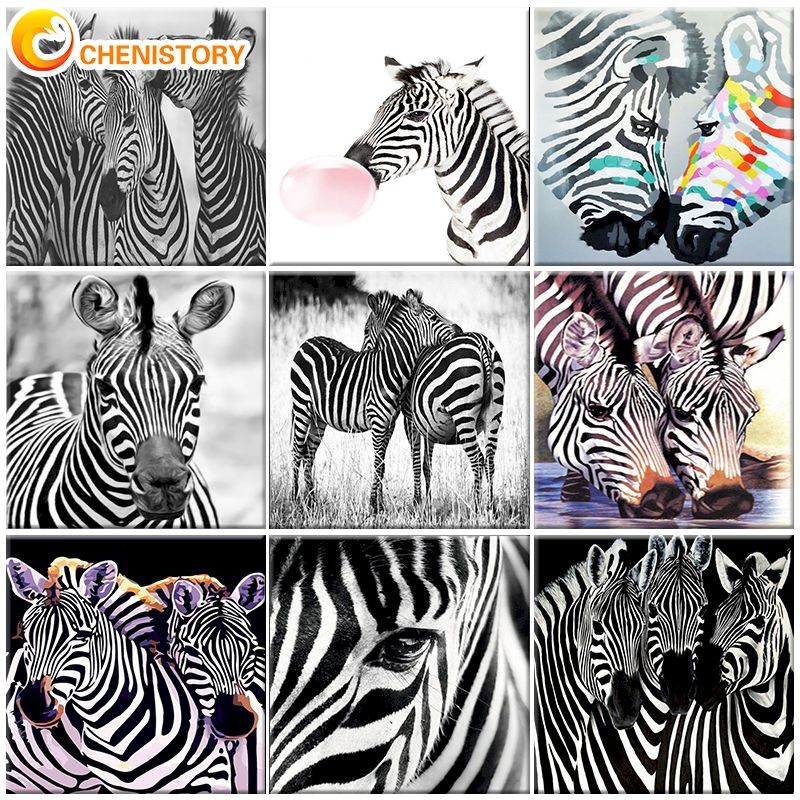 

CHENISTORY Zebra Oil Painting By Numbers Modern Diy Craft Kits For Adults HandPainted Pictures Drawing Coloring By Numbers Decor