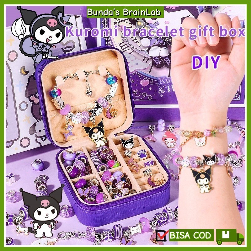 DIY Kuromi Manik Gelang Set-Liontin Sanrio Kalung Gelang -Mainan Anak Gelang Anak Perempuan Set Grat