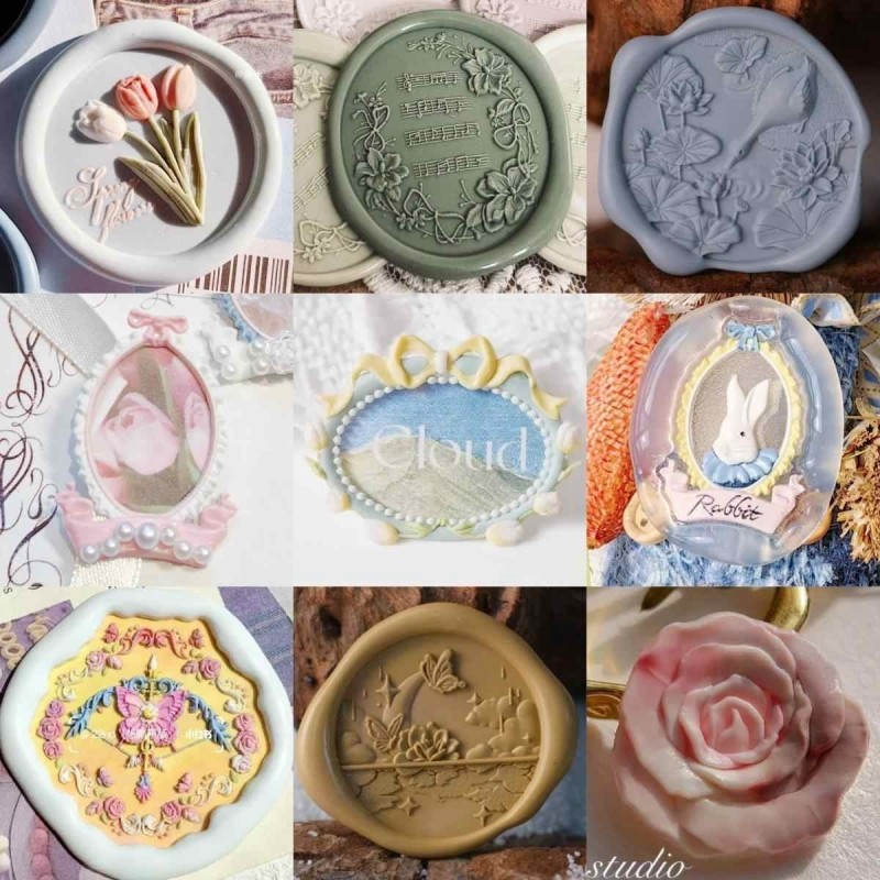 

2024 New Fire Seal Seal Head Diy Tulip Border Cute Special-Shaped Relief Tile Copperhead Invitation Envelope Sealing Stamp Toy